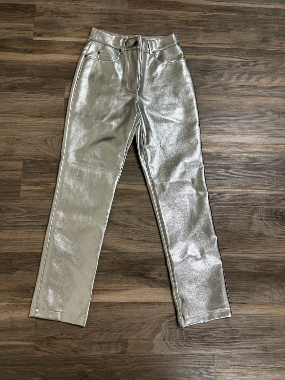 7 For All Mankind Metallic Silver Faux Leather Pants